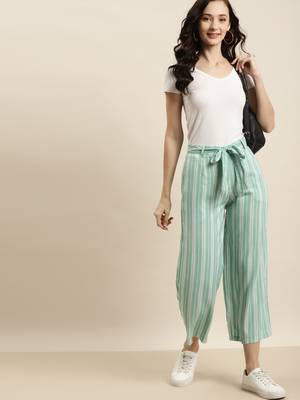 green Rayon Striped Straight Palazzo 2