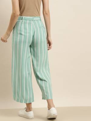 green Rayon Striped Straight Palazzo 3