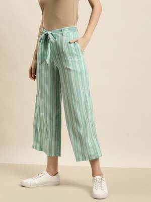 green Rayon Striped Straight Palazzo 5