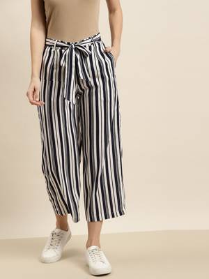 Navy Rayon Striped Straight Palazzo 1