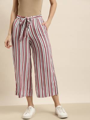 Rustpink Rayon Striped Straight Palazzo 1