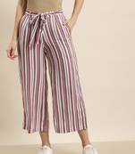 Rustpink Rayon Striped Straight Palazzo