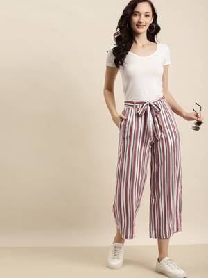 Rustpink Rayon Striped Straight Palazzo 2