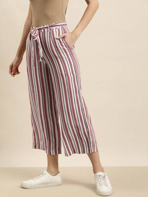 Rustpink Rayon Striped Straight Palazzo 4