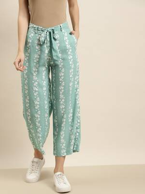 green Rayon Printed Straight Palazzo 1