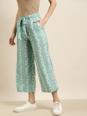 green Rayon Printed Straight Palazzo 4