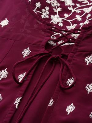 Kvsfab Wine Color Georgatte Embroidered with Sequins Work Party Wear KURTI 5