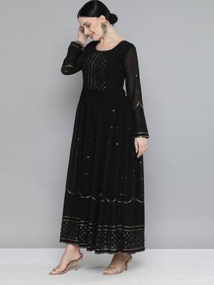 Kvsfab black georgatte Sequins work & Embroidery  KURTI 5