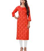 Rayon Orange Print Kurti 3/4 Sleeve
