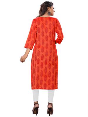 Rayon Orange Print Kurti 3/4 Sleeve 2