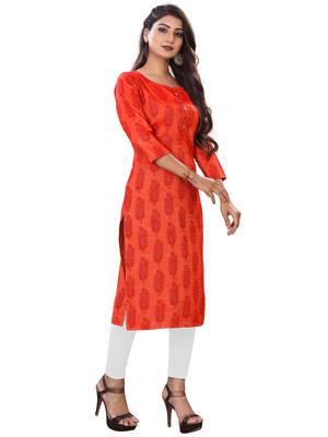 Rayon Orange Print Kurti 3/4 Sleeve 3