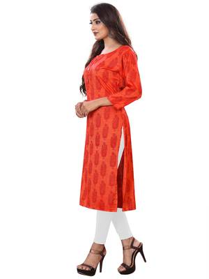Rayon Orange Print Kurti 3/4 Sleeve 4