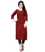 MAROON Cotton JARI 3/4th Sleeves Solid Womens Kurta