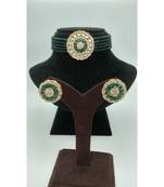 Gold Plated Choker set with earrings in Green color