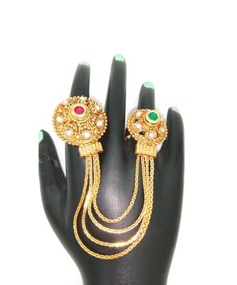 Gold Plated Multi Finger ring In Green and Ruby color for Multi finger 1