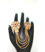 Gold Plated Multi Finger ring In Green and Ruby color for Multi finger