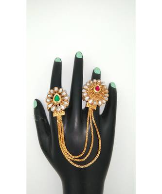 Gold Plated Multi  Finger ring In Green and Ruby color for Multi finger 1