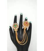 Gold Plated Multi  Finger ring In Green and Ruby color for Multi finger