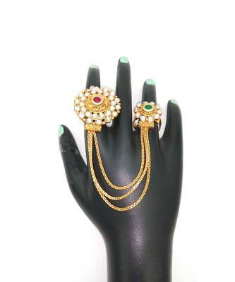 Gold Plated Multi Finger ring In Green and Ruby color for Multi finger 1