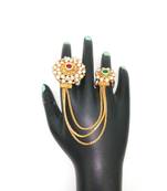 Gold Plated Multi Finger ring In Green and Ruby color for Multi finger