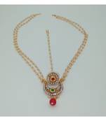 Gold Plated Chand Bor Maang Tikka with White pearl and Red beads