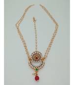 Gold Plated Chand Bor Maang Tikka with White pearl and Red beads