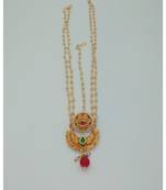 Gold Plated Chand bor Maang Tikka with Green and Red ruby and Red beads