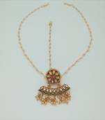 Gold Plated Chand Bor Maang Tikka in Ruby