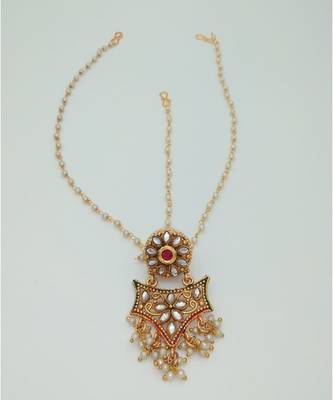 Gold Plated Chand Bor Maang Tikka in Ruby 1