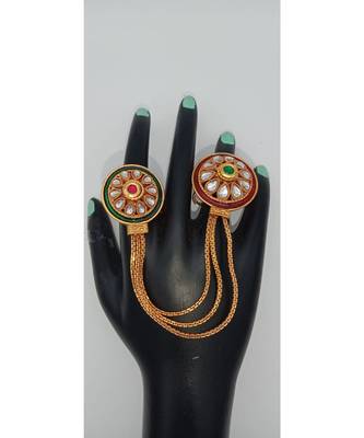 Gold Plated Double finger ring in Green and Ruby color for Multi Fingers 1
