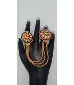 Gold Plated Double finger ring in Green and Ruby color for Multi Fingers