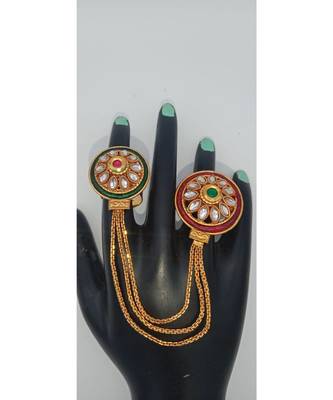 Gold Plated Double finger ring in Green and Ruby color for Multi Fingers 1