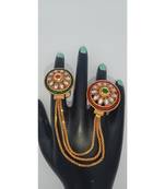 Gold Plated Double finger ring in Green and Ruby color for Multi Fingers