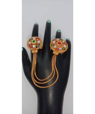 Gold Plated Double finger ring in Green and Ruby color for Multi Fingers 1
