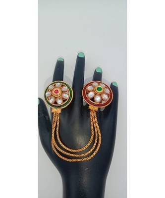 Gold Plated Double finger ring in Green and Ruby color for Multi Fingers 1