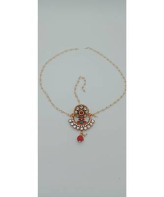 Gold Plated Matha Patti in Ruby with Red and Green color  mang tikka 1