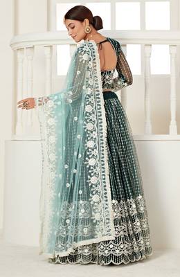 Mesmerizing Dark Green colored thread with sequins embroidered Heavy Non-non net fabric lehenga choli for wedding 3