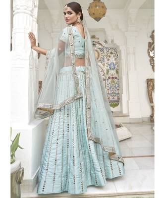 Ice Blue Mirror Work Wedding Lehenga Choli 2