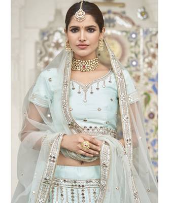 Ice Blue Mirror Work Wedding Lehenga Choli 3