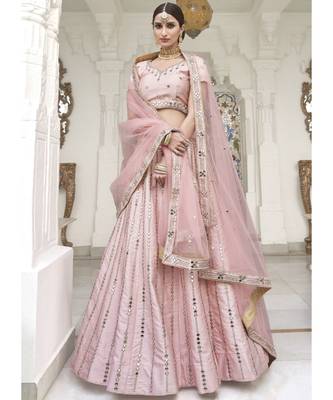 Soft Pink Mirror Work Wedding Lehenga Choli 1