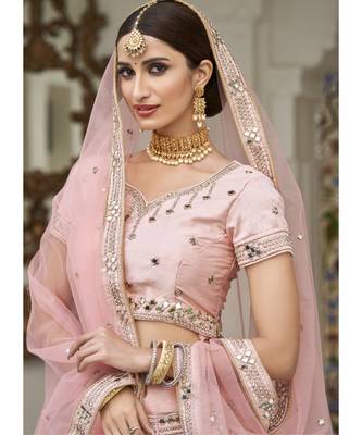 Soft Pink Mirror Work Wedding Lehenga Choli 2