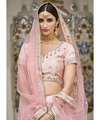 Soft Pink Mirror Work Wedding Lehenga Choli 3