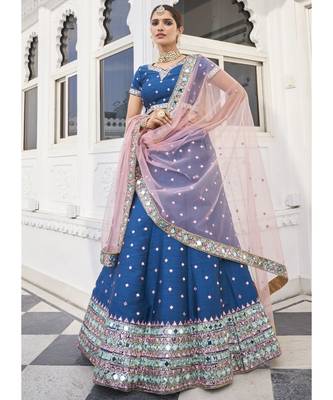 Blue And Pink Mirror Work Wedding Lehenga Choli 1