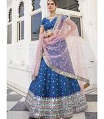 Blue And Pink Mirror Work Wedding Lehenga Choli