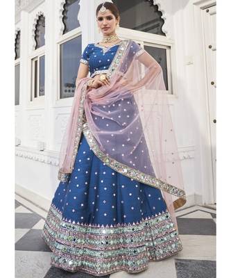 Blue And Pink Mirror Work Wedding Lehenga Choli 3