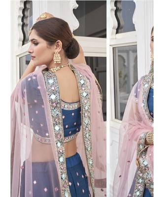 Blue And Pink Mirror Work Wedding Lehenga Choli 4