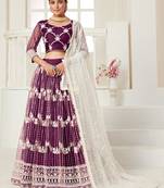 Wine Colored Thread With Sequins Embroidered Heavy Non-Non Net Party Wear Lehenga Choli