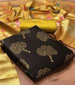 VredeVogel Coffee Banarasi silk Unstitched dress material