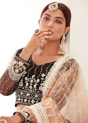 Captivating Black colored thread with sequins embroidered Heavy Non-non Net Party wear Lehenga choli 4