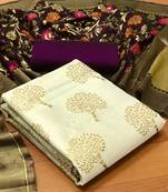 VredeVogel Cream Banarasi silk Unstitched dress material